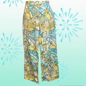 Etcetera cotton spandex cropped pants vibrant busy abstract tropical print